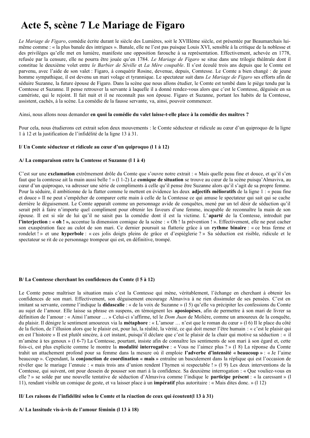 Prévisualisation du document Analyse linéaire Acte 5, scène 7 Le Mariage de Figaro