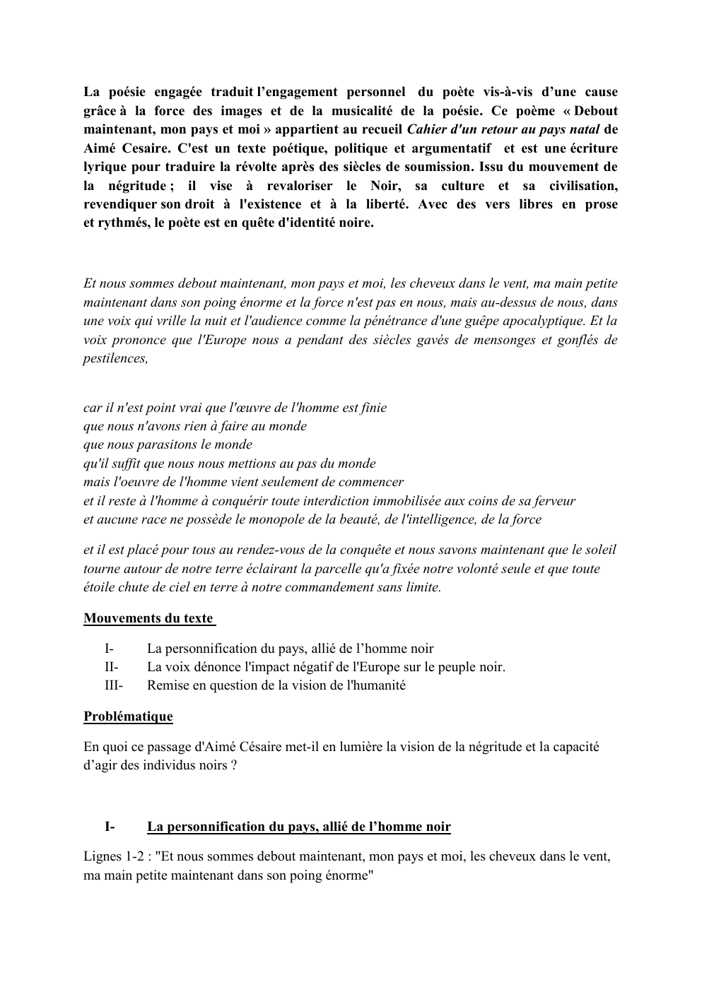 Prévisualisation du document Analyse lineaire Aimé Cesaire