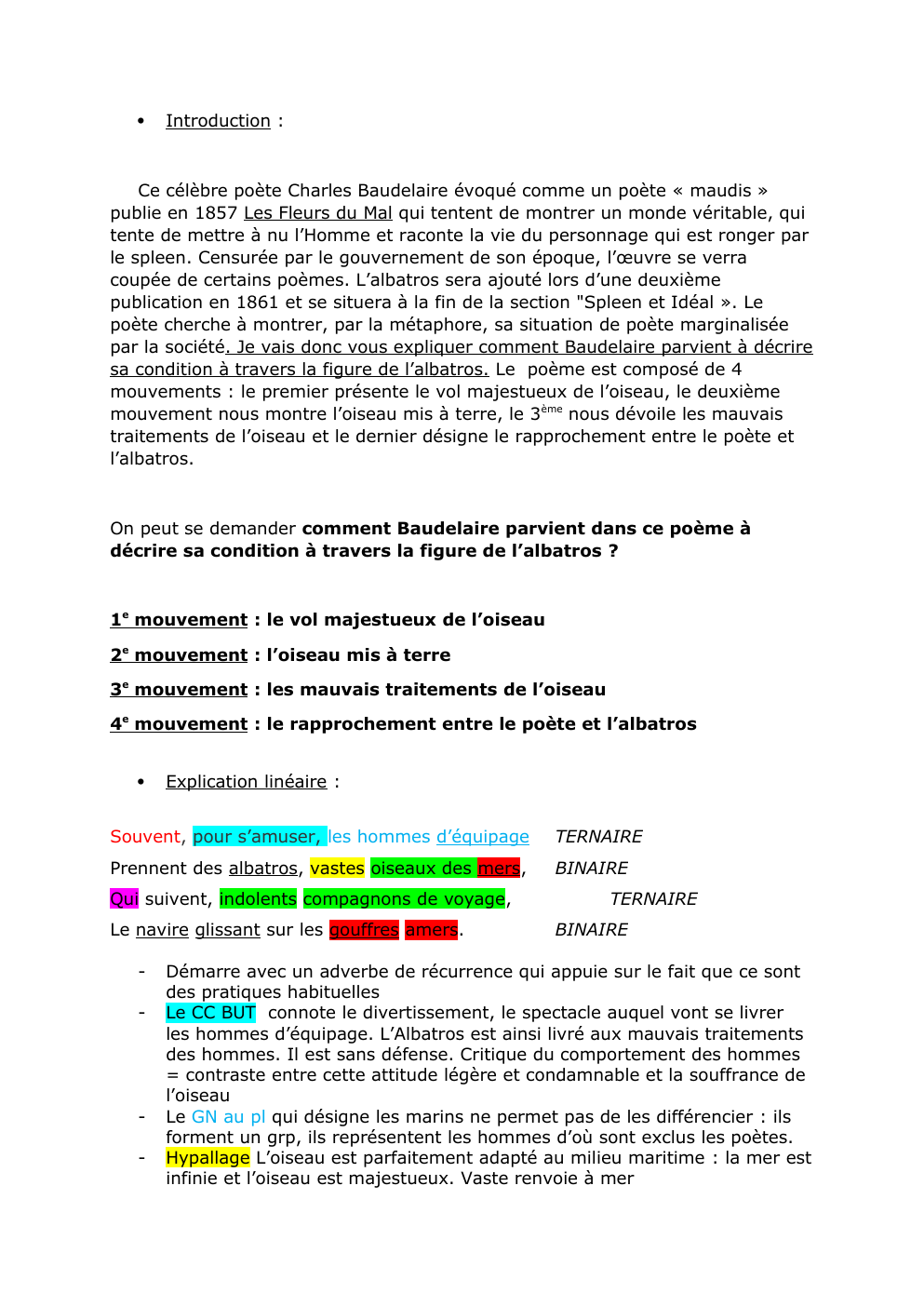 Prévisualisation du document Analyse linéaire "albatros" Baudelaire