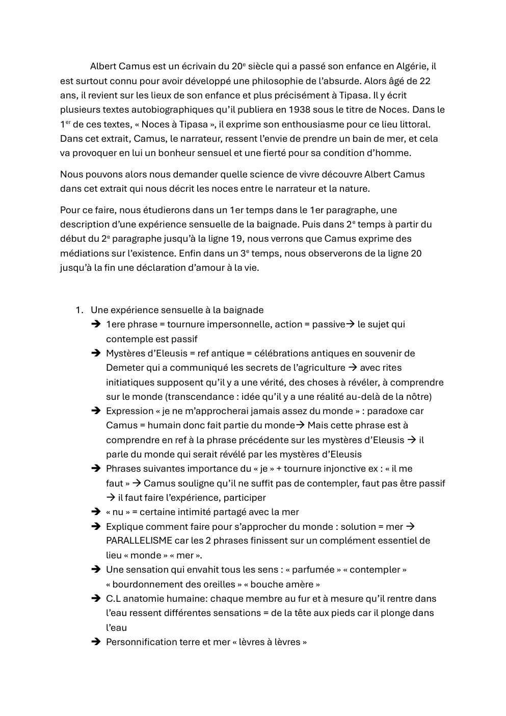 Prévisualisation du document Analyse linéaire Albert Camus « Noces à Tipasa »,