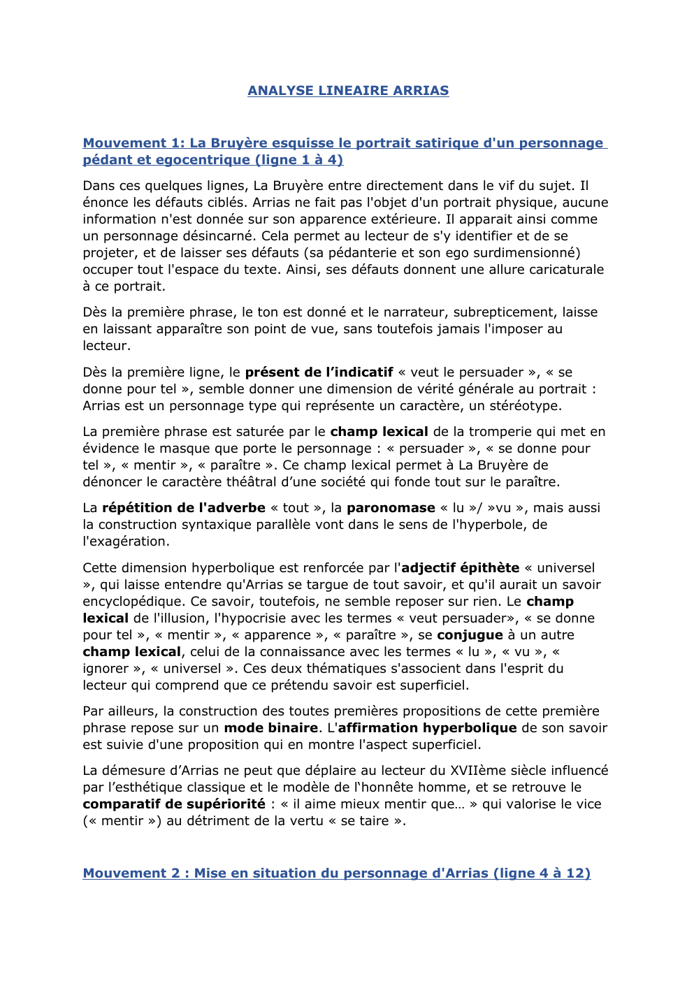 Prévisualisation du document analyse linéaire Arrias