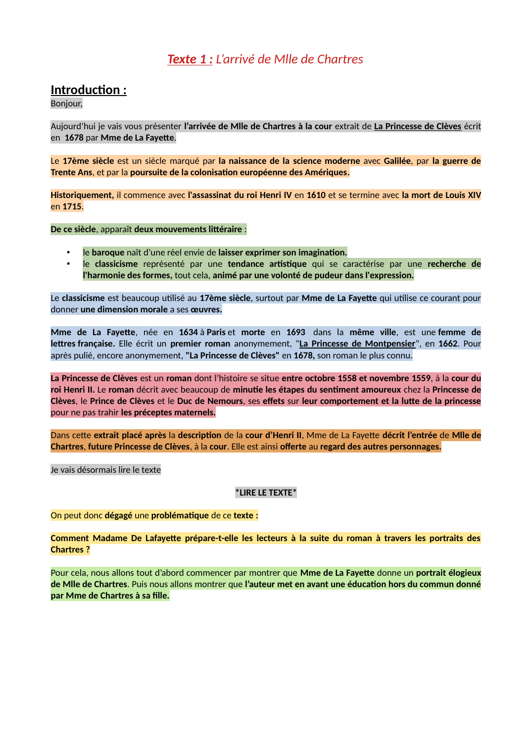 Prévisualisation du document Analyse linéaire: Arrivée de Mlle de Chartres à la cour - La Princesse de Clèves écrit en  1678 par Mme de La Fayette.