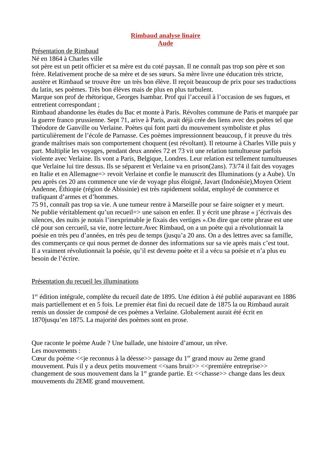 Prévisualisation du document Analyse linéaire Aube de Rimbaud
