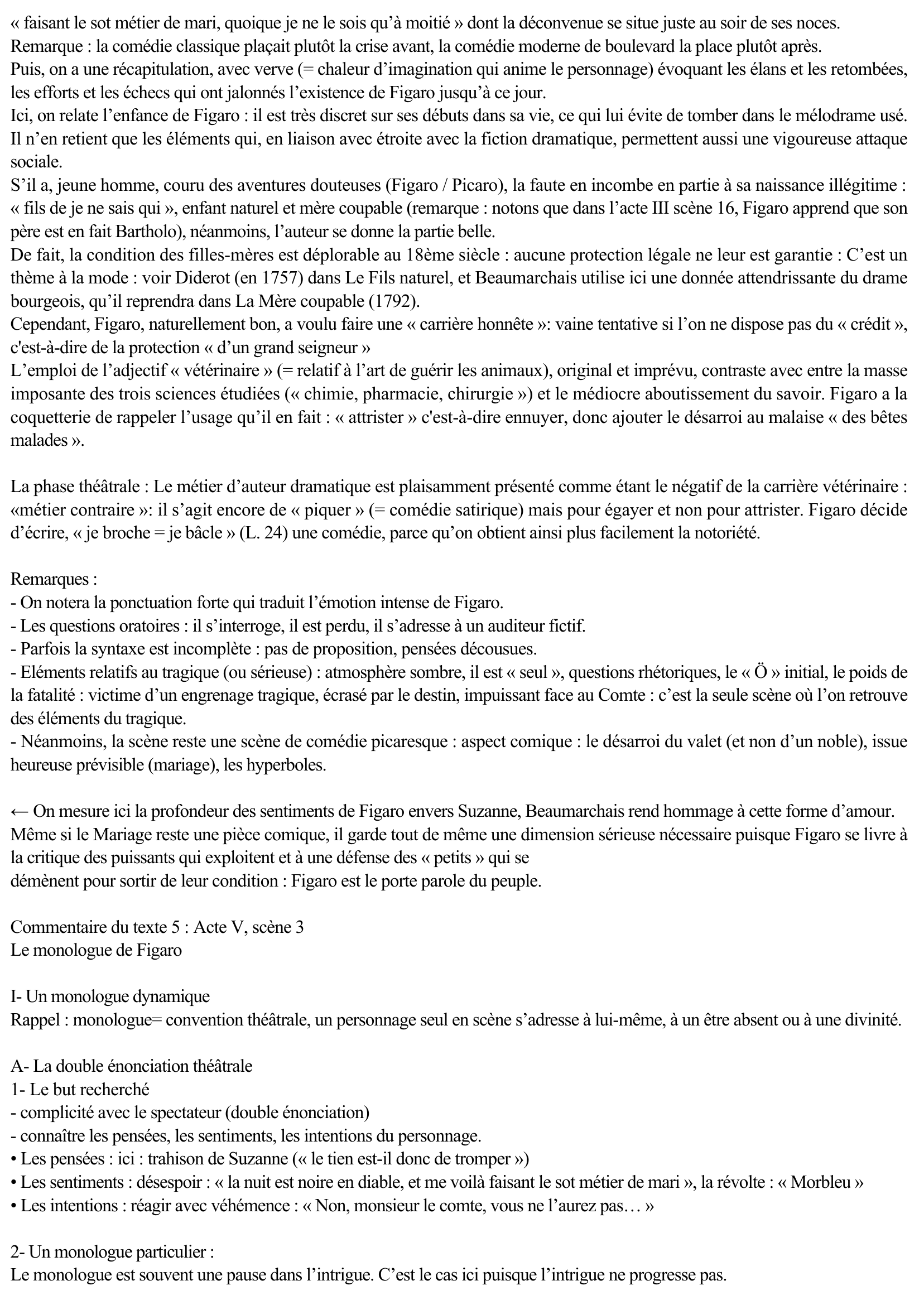 Prévisualisation du document Analyse linéaire : Beaumarchais, Le Mariage de Figaro - Acte V, scène 3 : le monologue