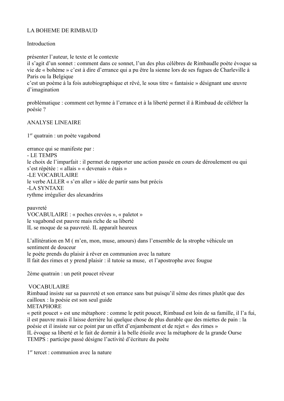 Prévisualisation du document ANALYSE LINEAIRE DE LA BOHEME DE RIMBAUD