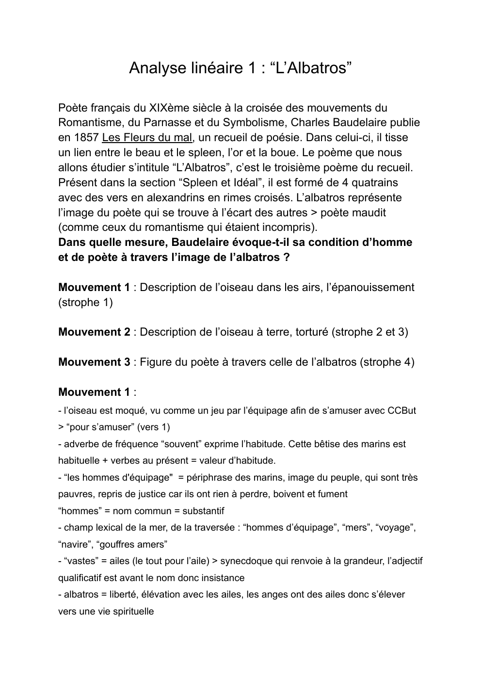 Prévisualisation du document Analyse linéaire de "L'Albatros" de Baudelaire