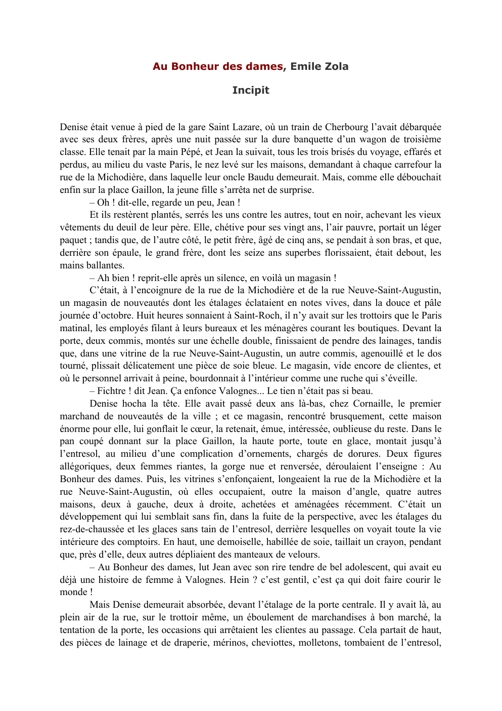 Prévisualisation du document Analyse linéaire de l'incipit Au Bonheur des dames