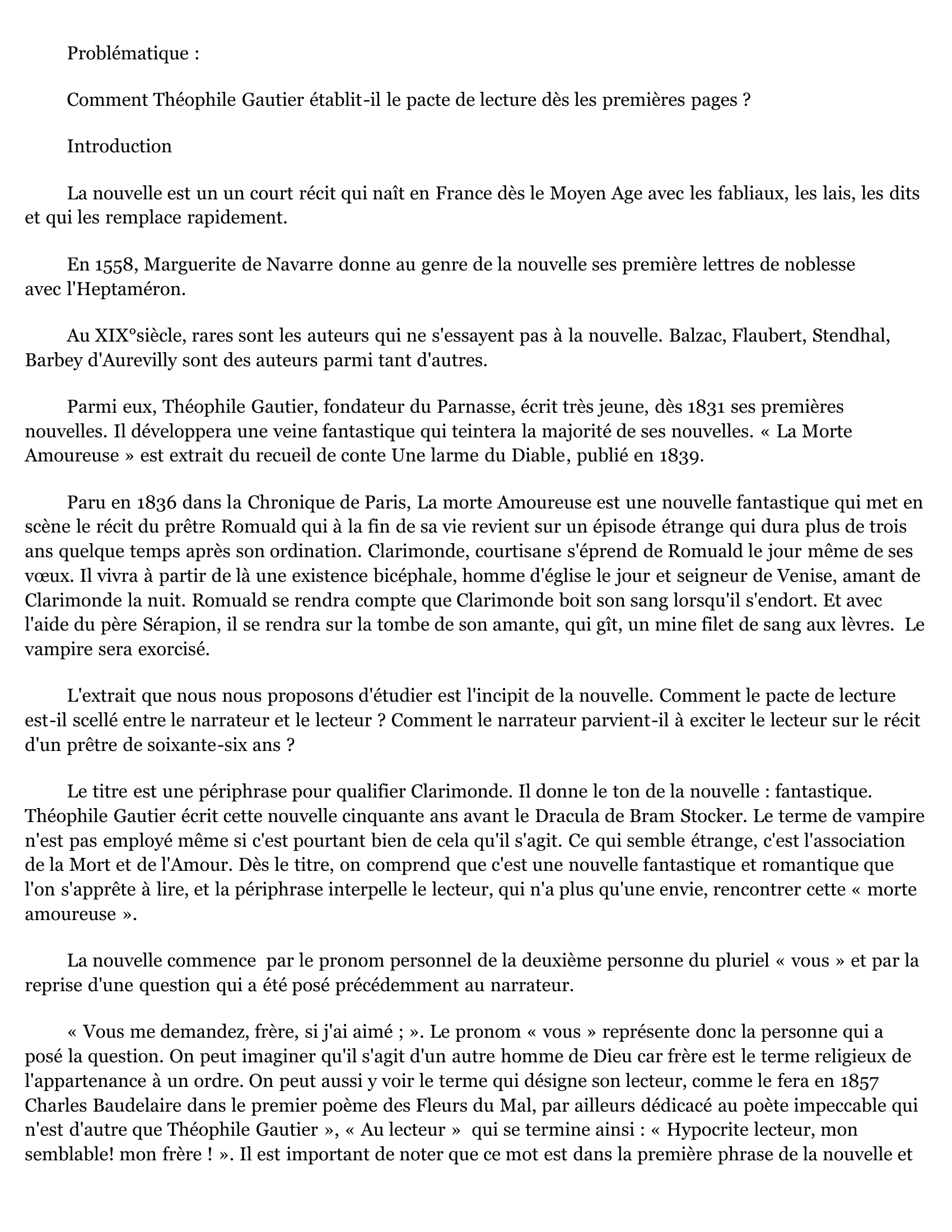 Prévisualisation du document Analyse linéaire de l'incipit de La Morte Amoureuse de Théophile Gautier