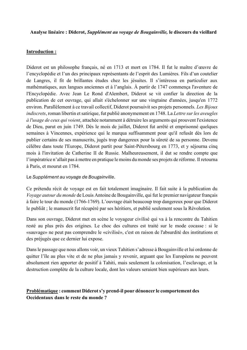 Prévisualisation du document analyse linéaire de supplément au voyage de Bougainville
