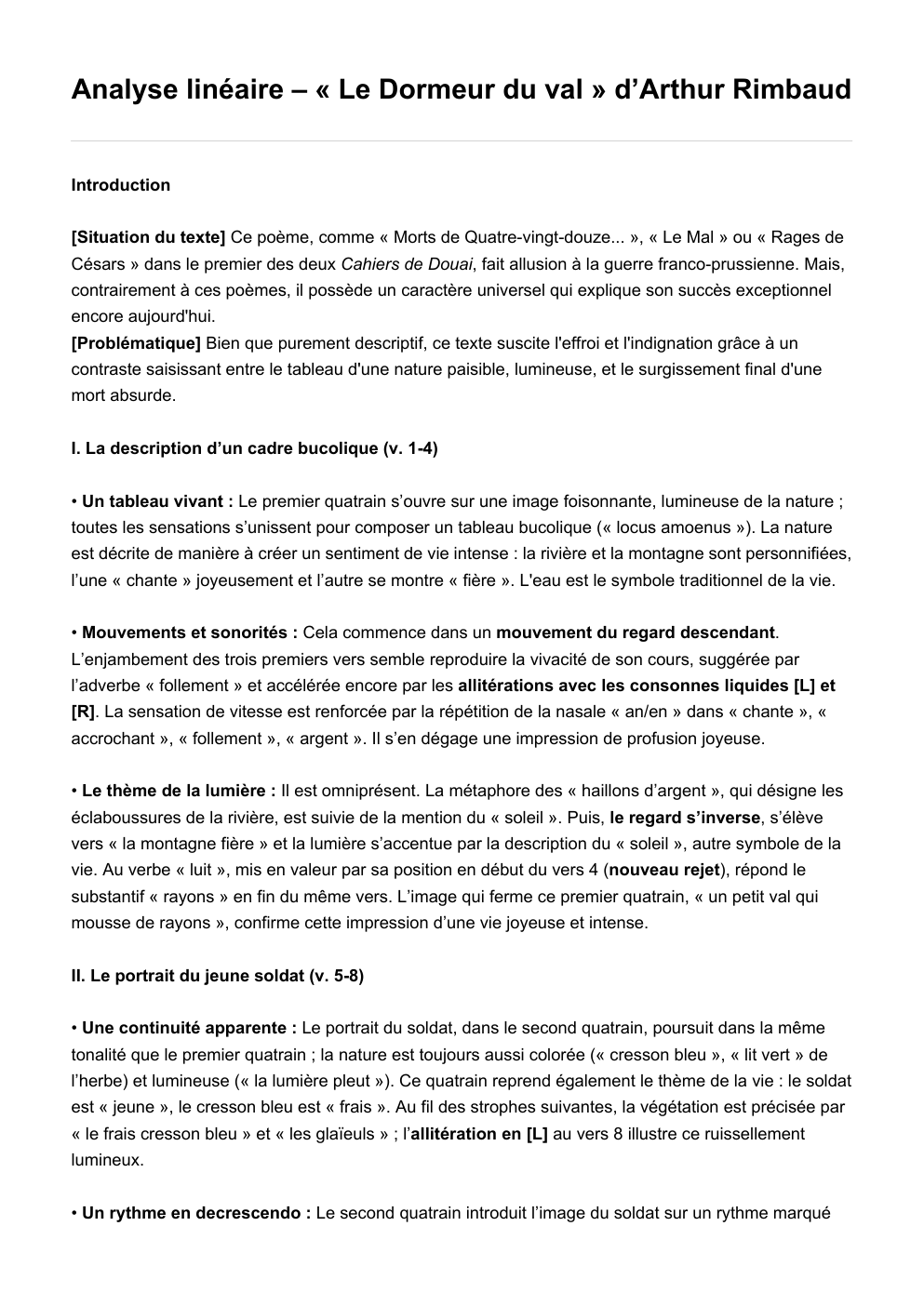 Prévisualisation du document Analyse linéaire Dormeur du val