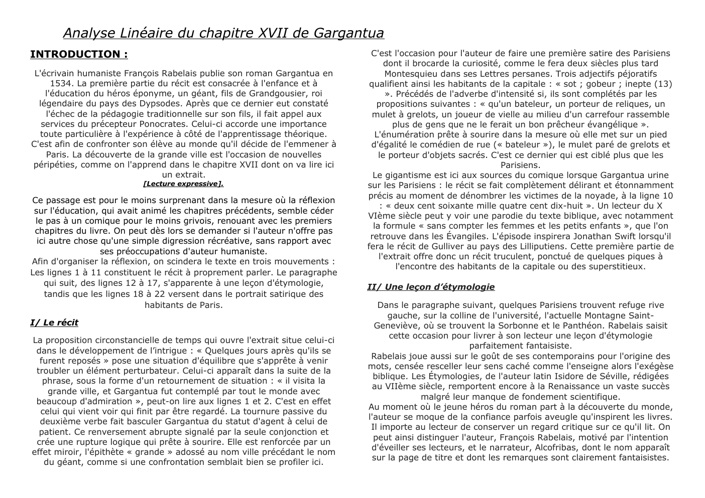 Prévisualisation du document Analyse Linéaire du chapitre XVII de Gargantua