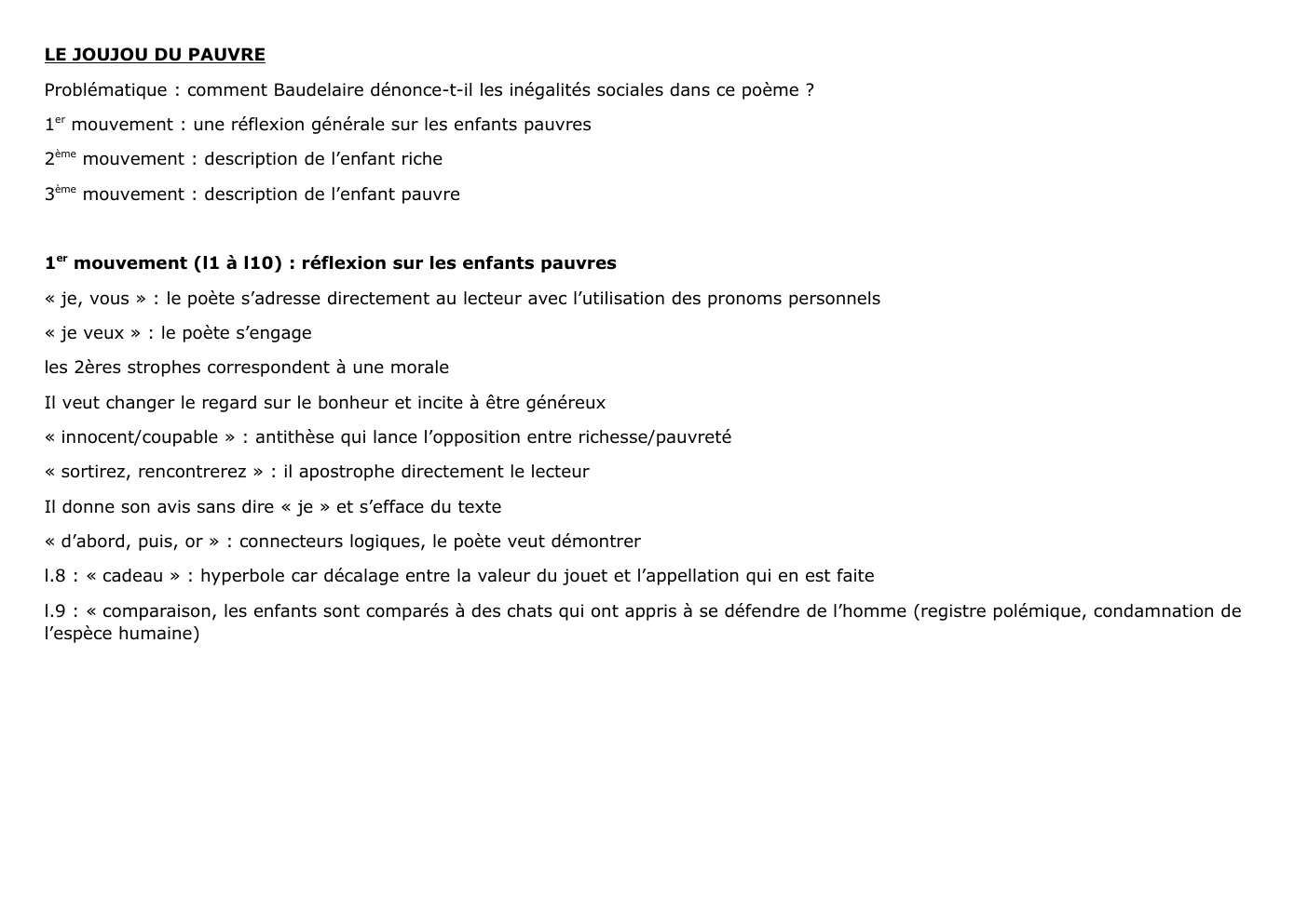 Prévisualisation du document ANALYSE LINEAIRE DU JOUJOU DU PAUVRE DE BAUDELAIRE