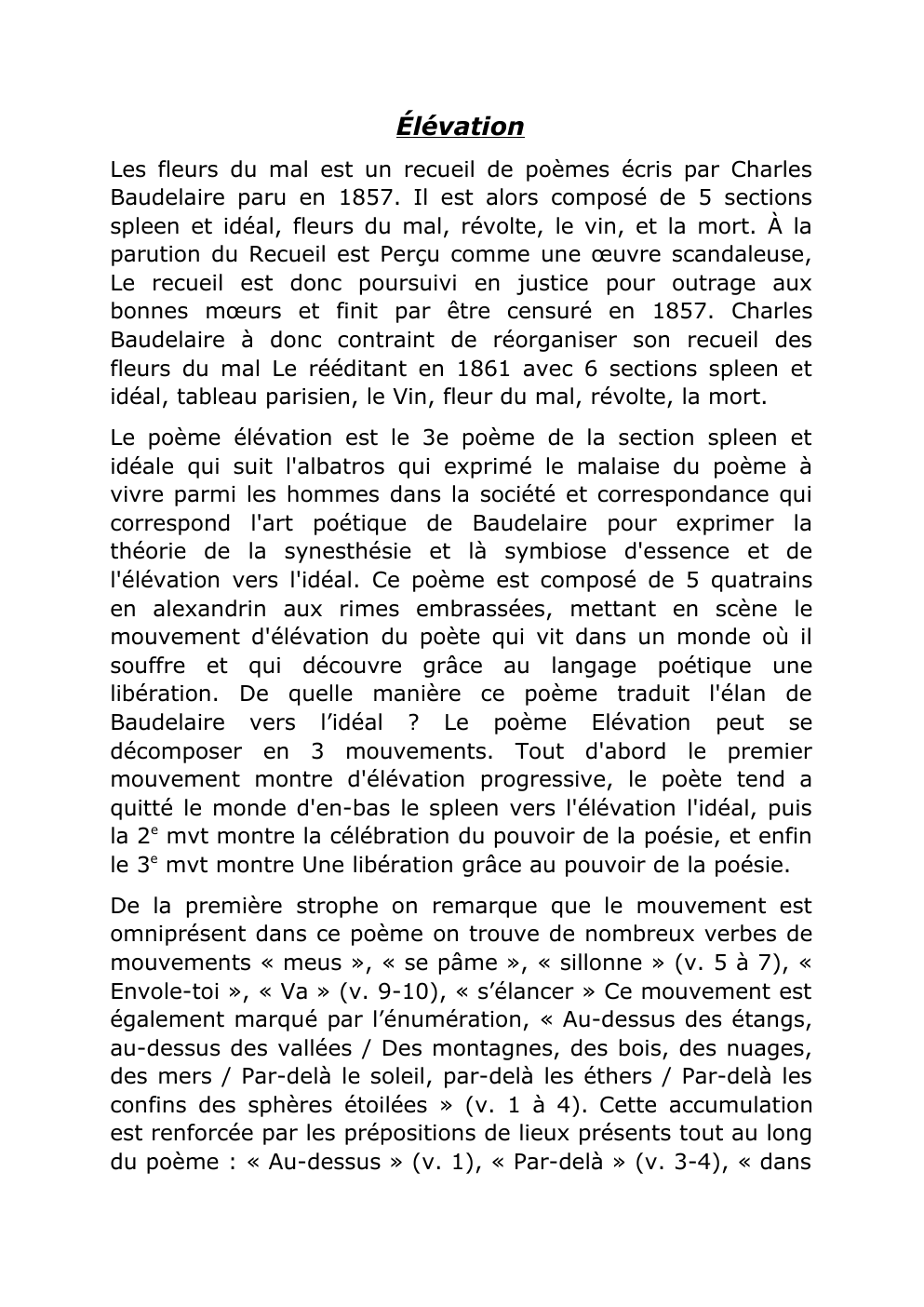 Prévisualisation du document analyse lineaire du poeme Elevation Charles beaudelaire