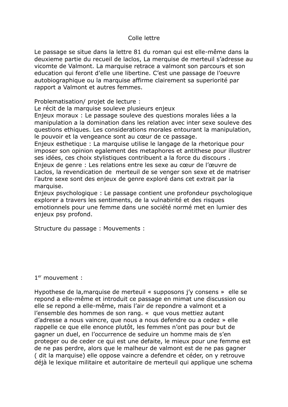 Prévisualisation du document analyse lineaire du portrait de la Marquise de Merteuil:  lettre 81 du roman