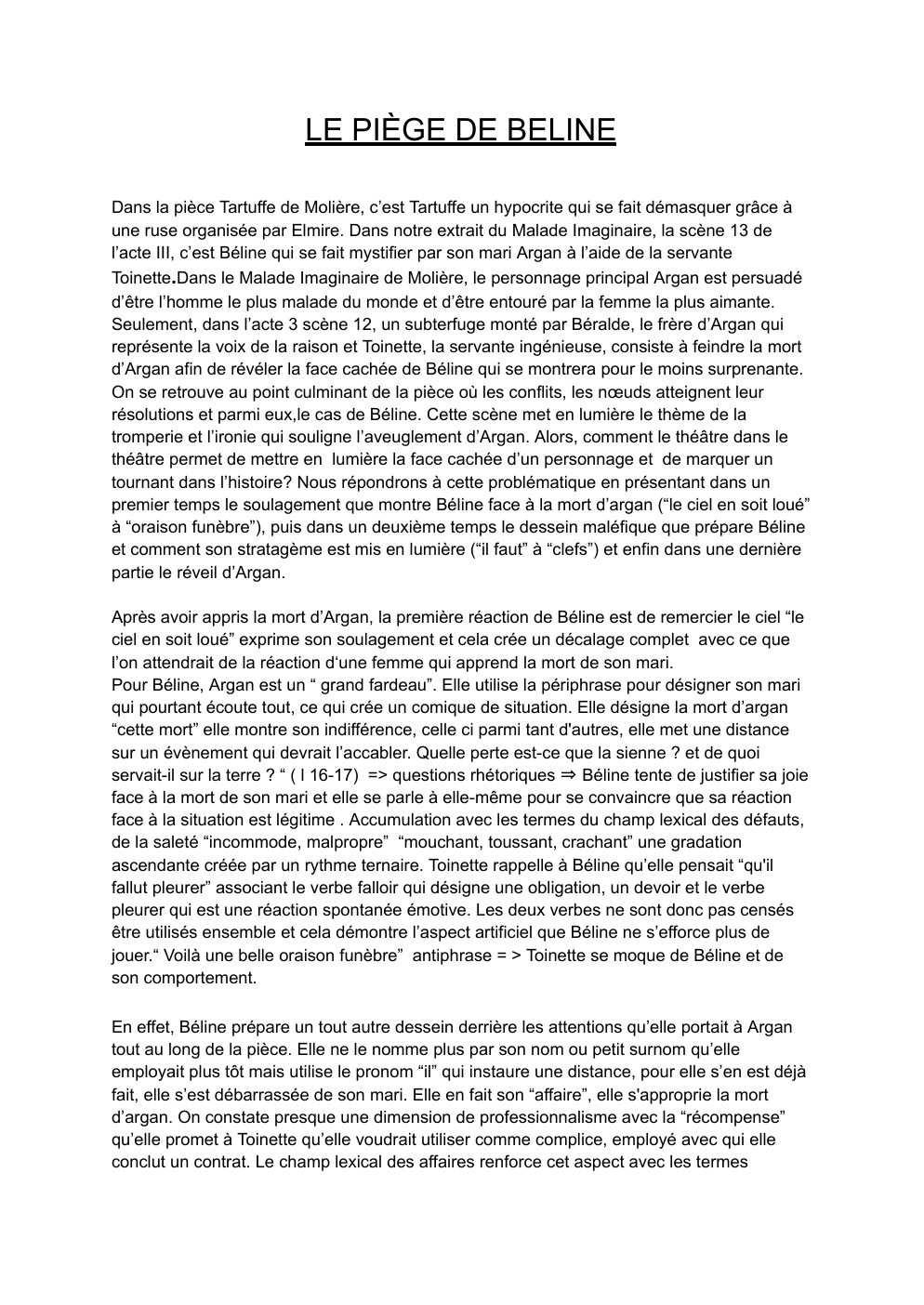 Prévisualisation du document analyse linéaire extrait du Malade Imaginaire, la scène 13 de l’acte III