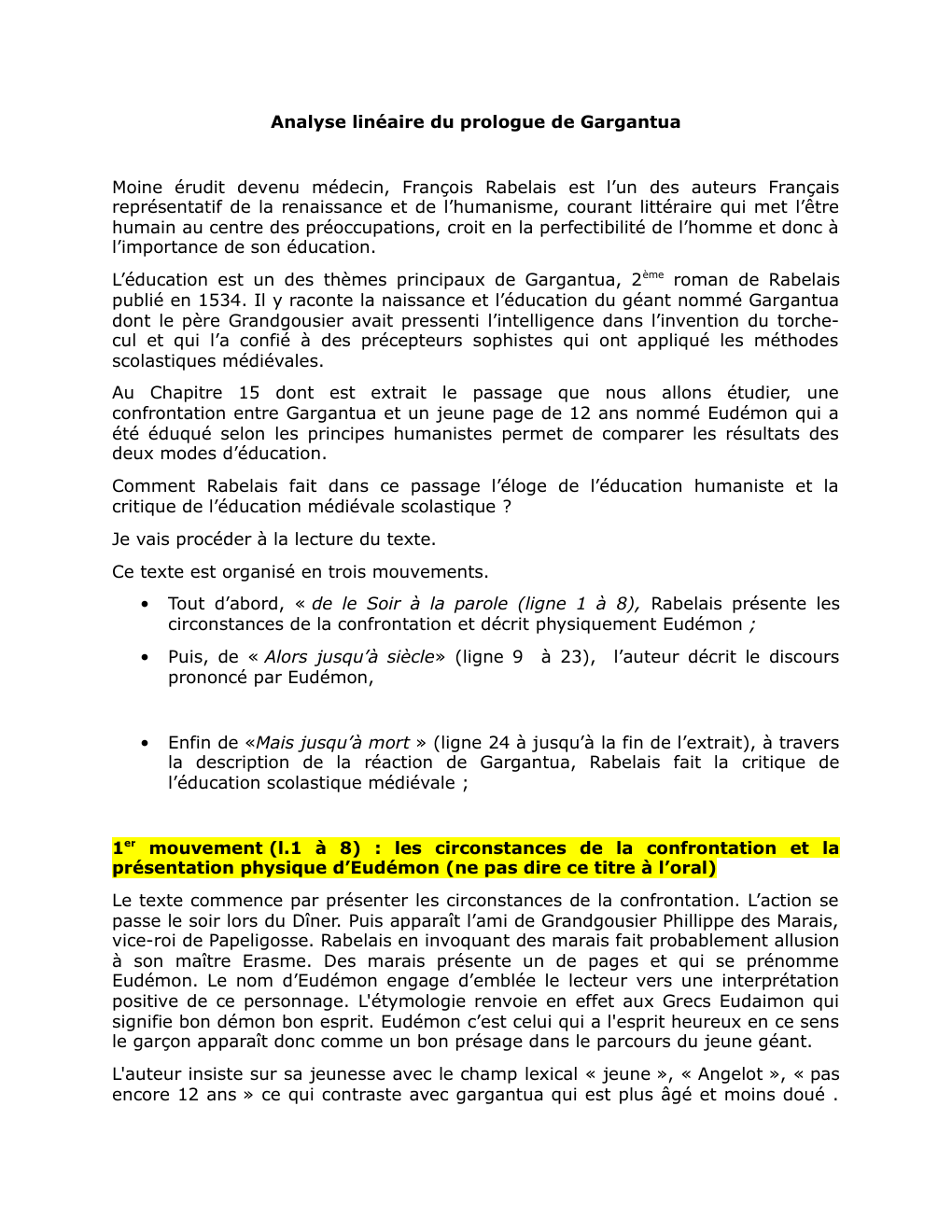 Prévisualisation du document Analyse linéaire Gargantua