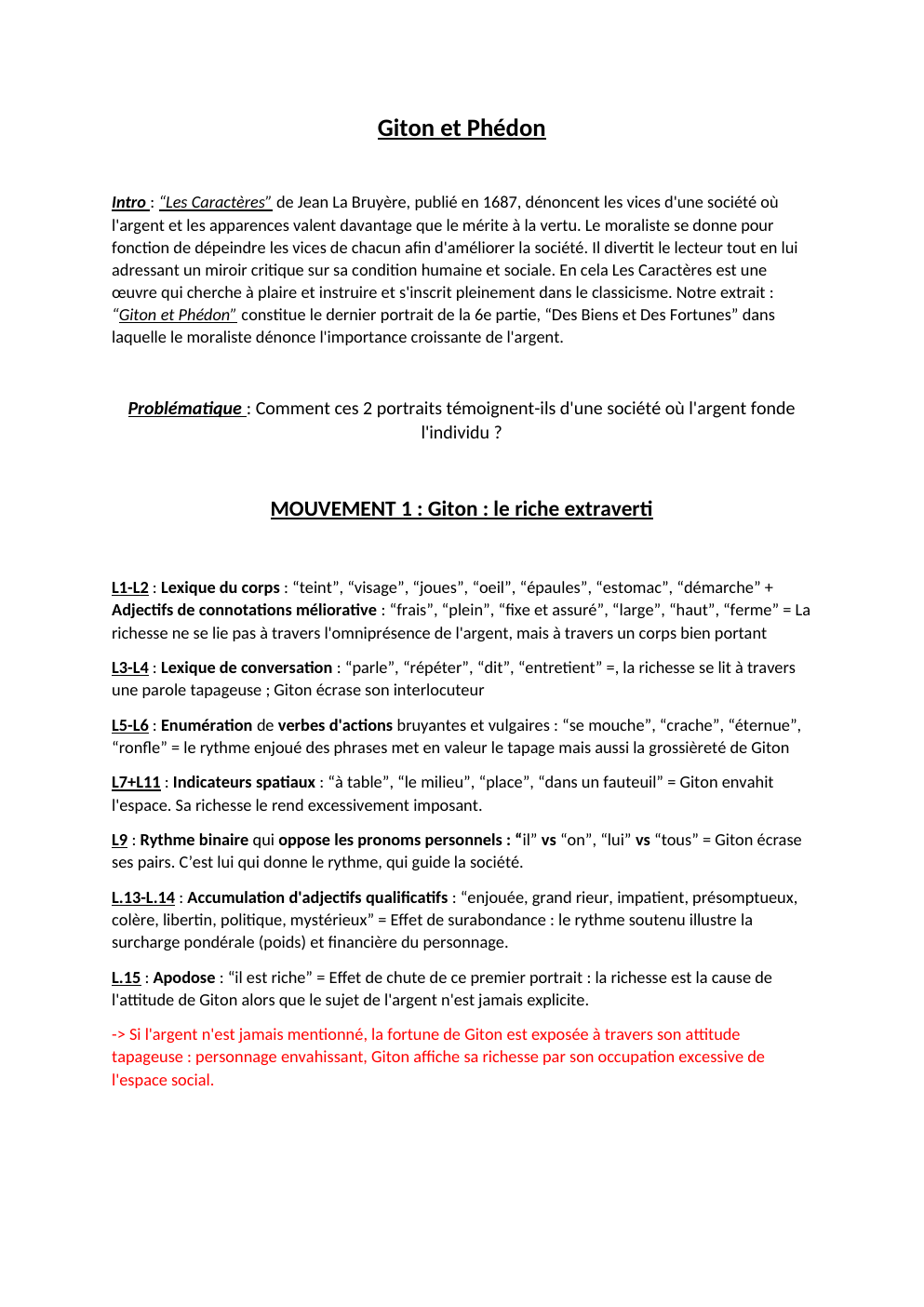 Prévisualisation du document Analyse linéaire : Giton et Phédon - Les Caractères de La Bruyère