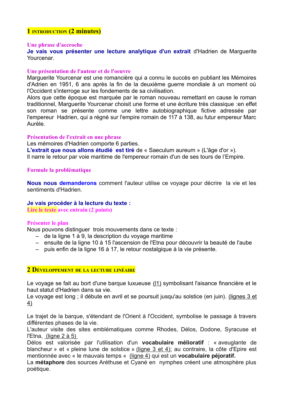 Prévisualisation du document analyse linéaire Hadrien de Marguerite Yourcenar