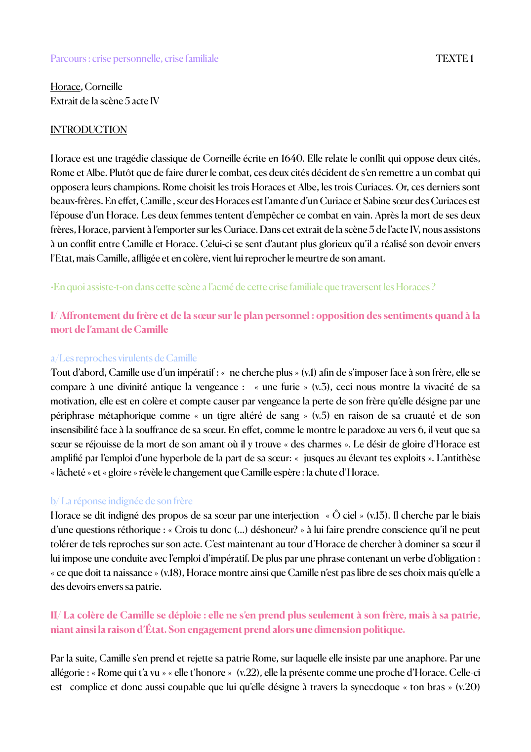 Prévisualisation du document analyse linéaire: Horace, Corneille Extrait de la scène 5 acte IV