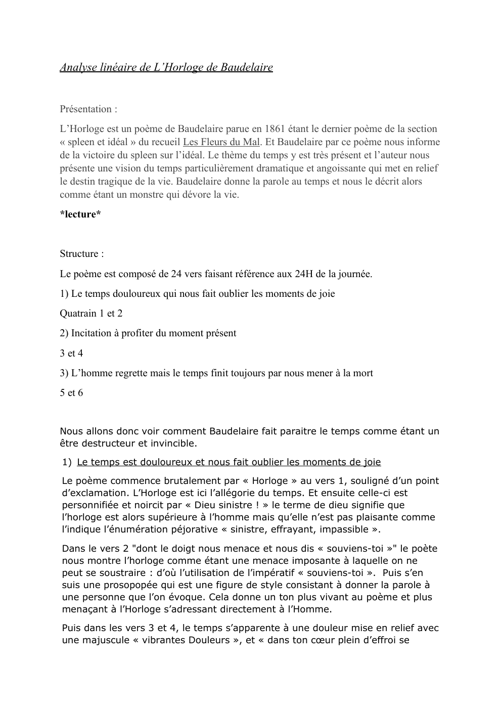 Prévisualisation du document Analyse linéaire horloge - Baudelaire