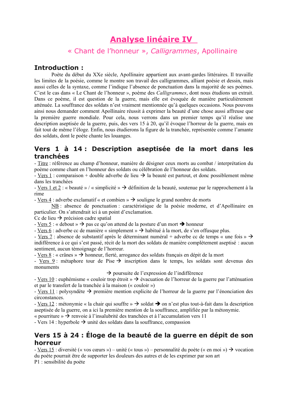 Prévisualisation du document Analyse linéaire IV « Chant de l’honneur », Calligrammes, Apollinaire