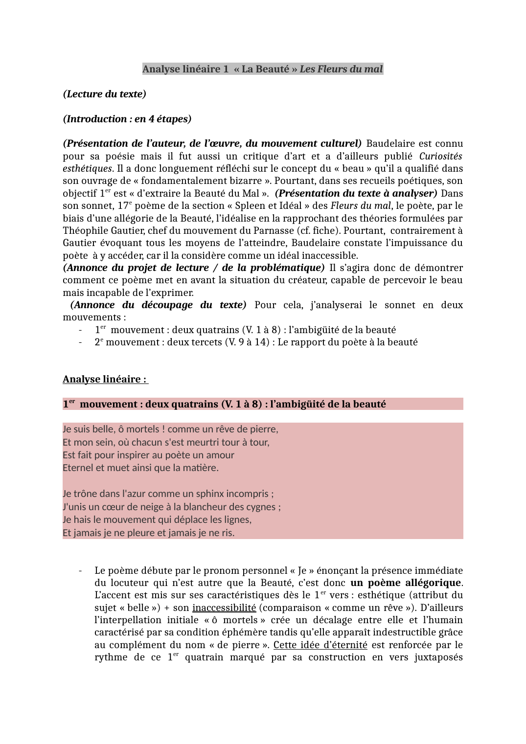 Prévisualisation du document Analyse linéaire La Beauté, Charles Baudelaire