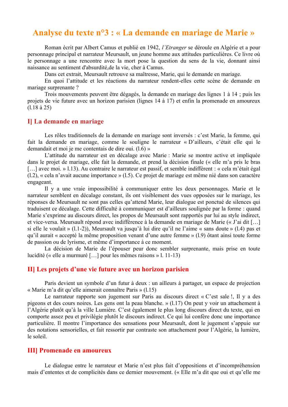 Prévisualisation du document Analyse linéaire "la demande en mariage de Marie" (L'Etranger d'Albert Camus)