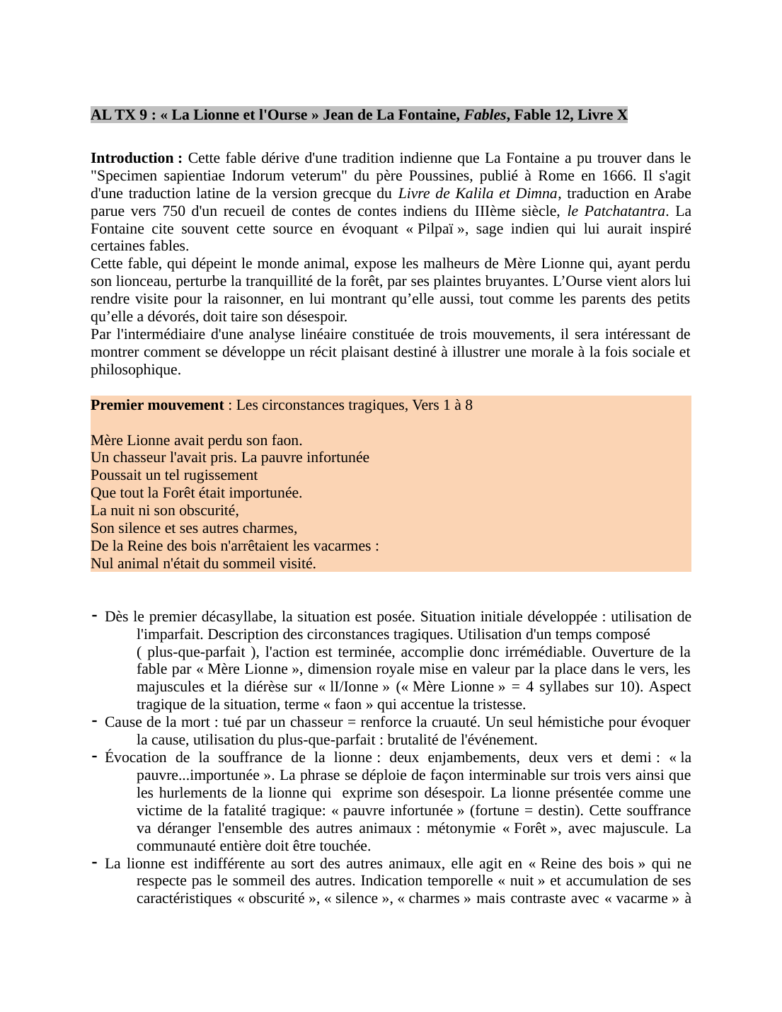 Prévisualisation du document Analyse linéaire: La Lionne et L'ourse