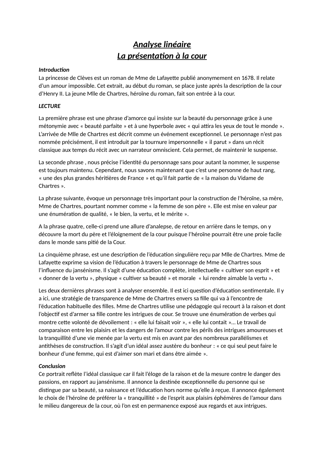 Prévisualisation du document Analyse linéaire La présentation à la cour - La princesse de Clèves de Mme de Lafayette