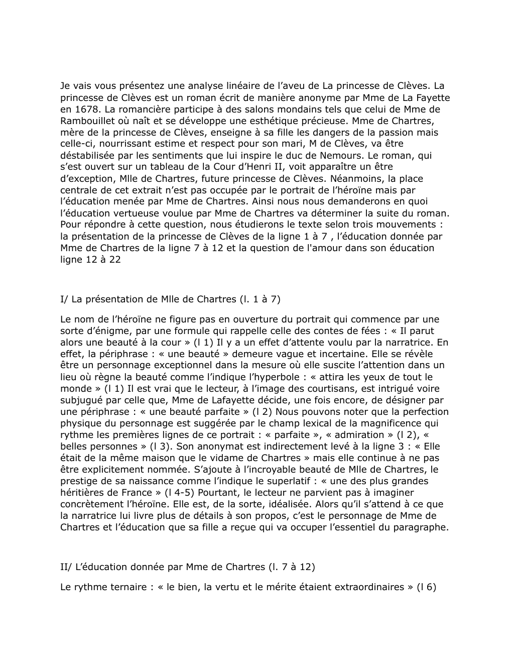 Prévisualisation du document analyse linéaire - La princesse de Clèves: l'aveu (Oral bac français - 1re)