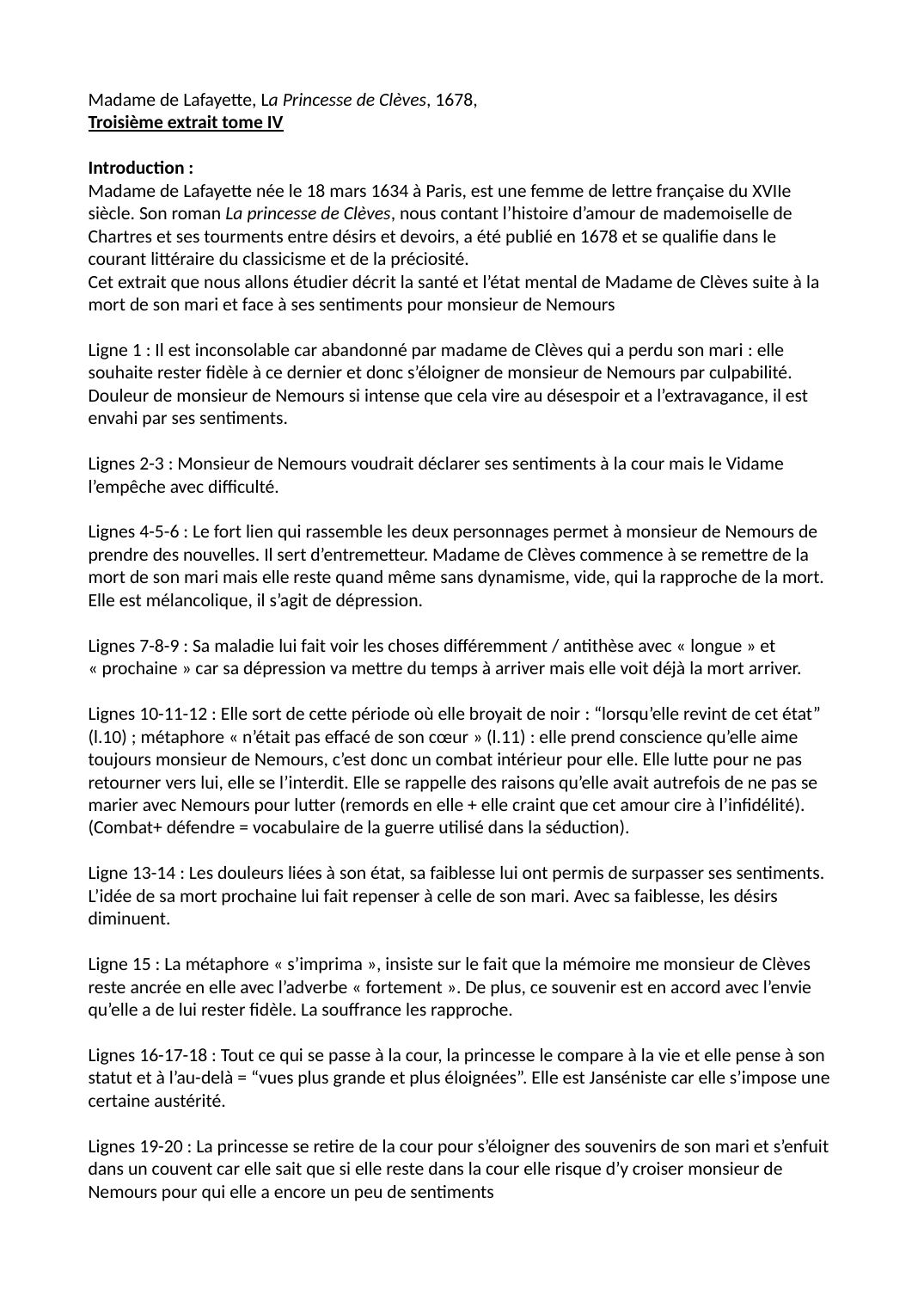Prévisualisation du document Analyse linéaire La Princesse de Clèves passage du tome 4