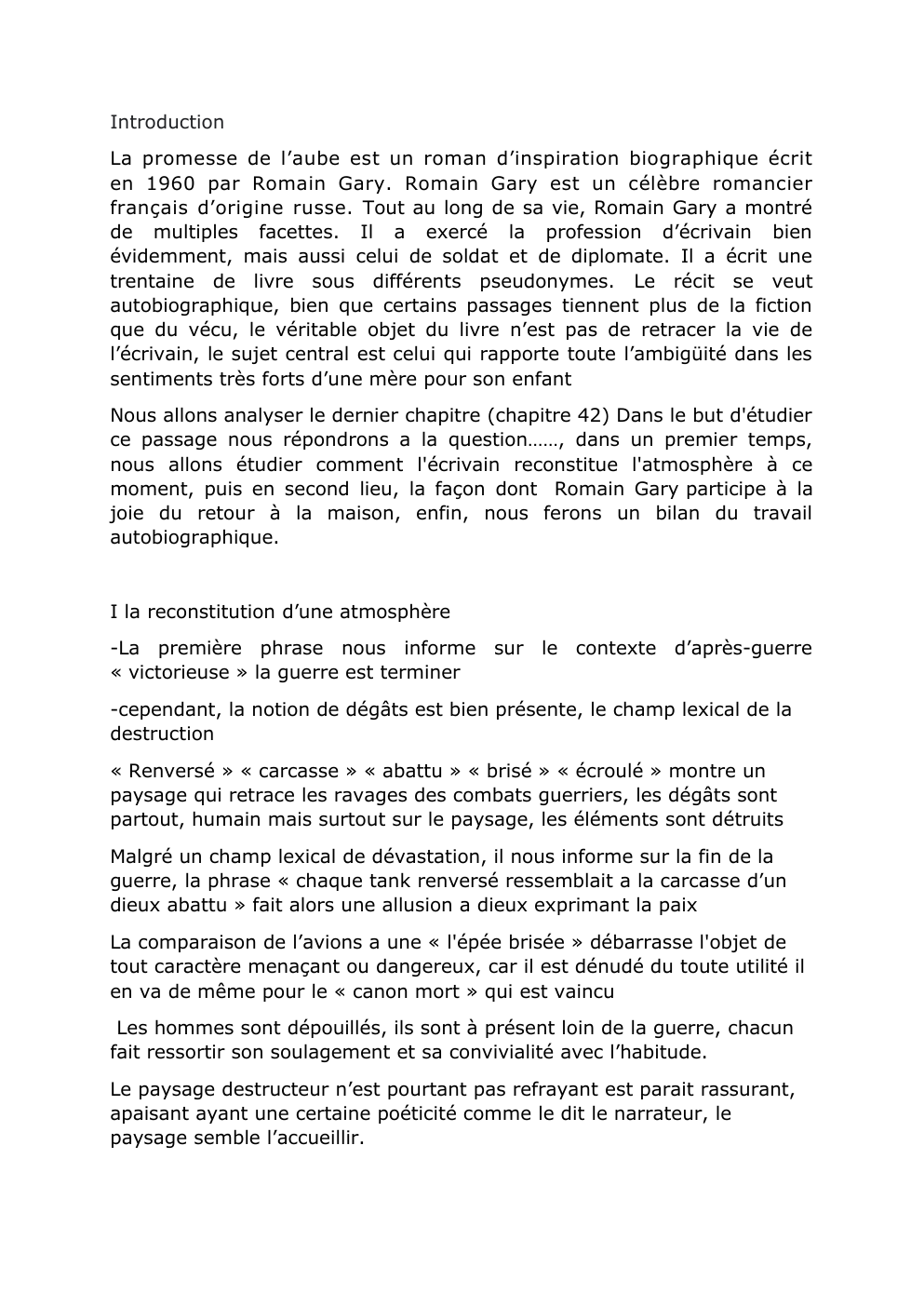 Prévisualisation du document Analyse linéaire la promesse de l'aube chap 42 Romain Gary