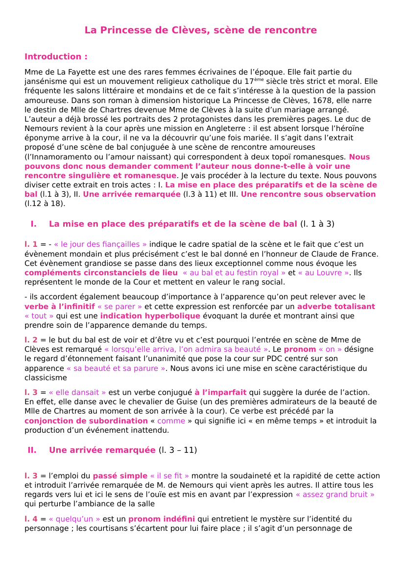 Prévisualisation du document Analyse linéaire La scène de rencontre, la Princesse de Clèves