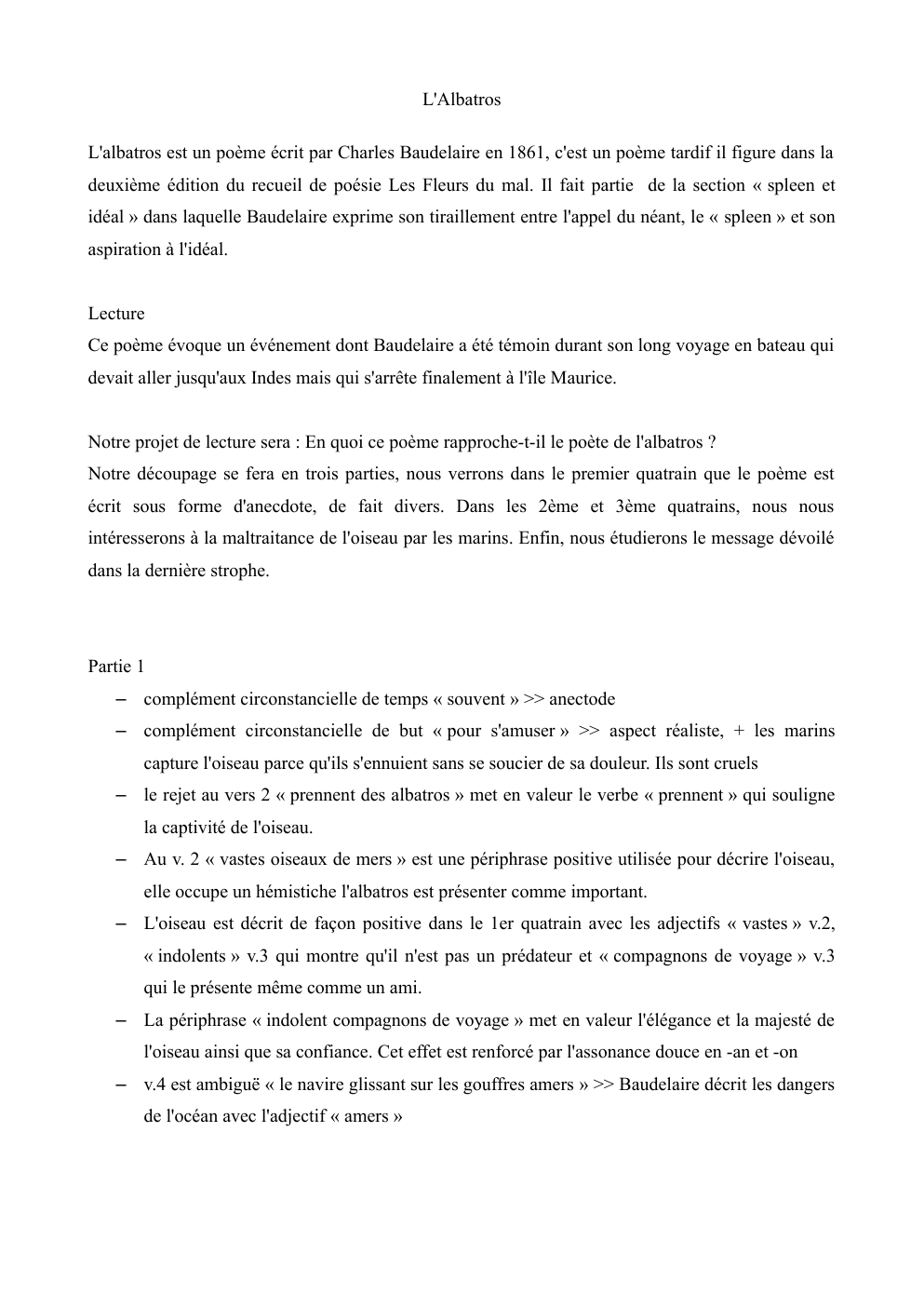 Prévisualisation du document Analyse linéaire l'Albatros C.Baudelaire