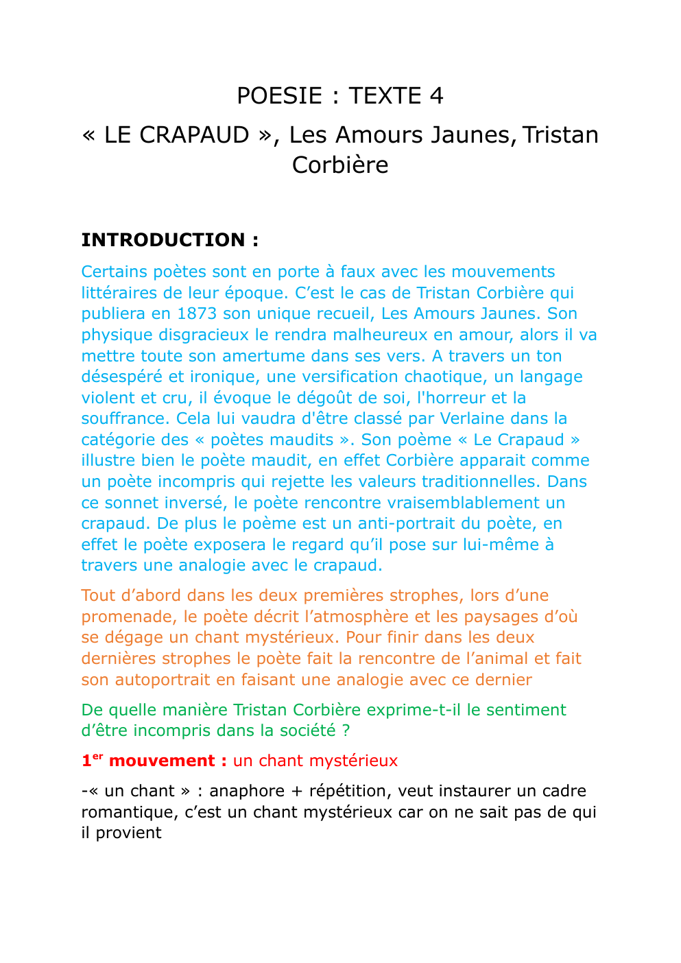 Prévisualisation du document analyse linéaire "le crapaud" Tristan Corbière