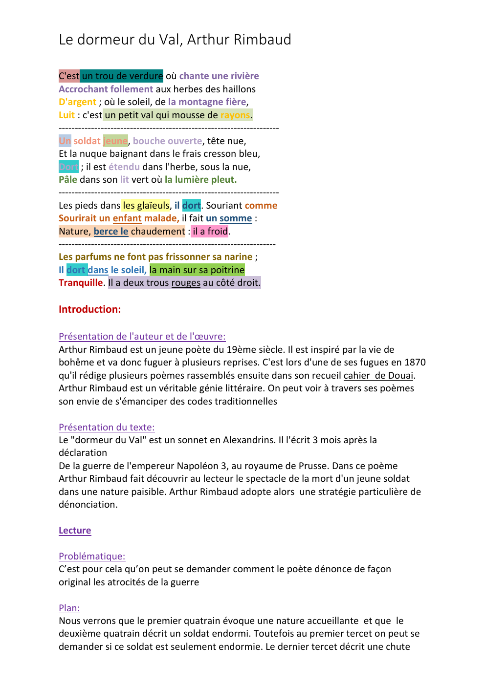 Prévisualisation du document analyse linéaire le dormeur du val