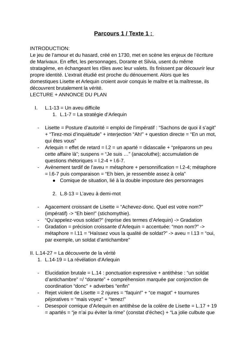 Prévisualisation du document ANALYSE LINEAIRE : LE JEU DE L'AMOUR ET DU HASARD, MARIVAUX, ACTE III SCENE 6