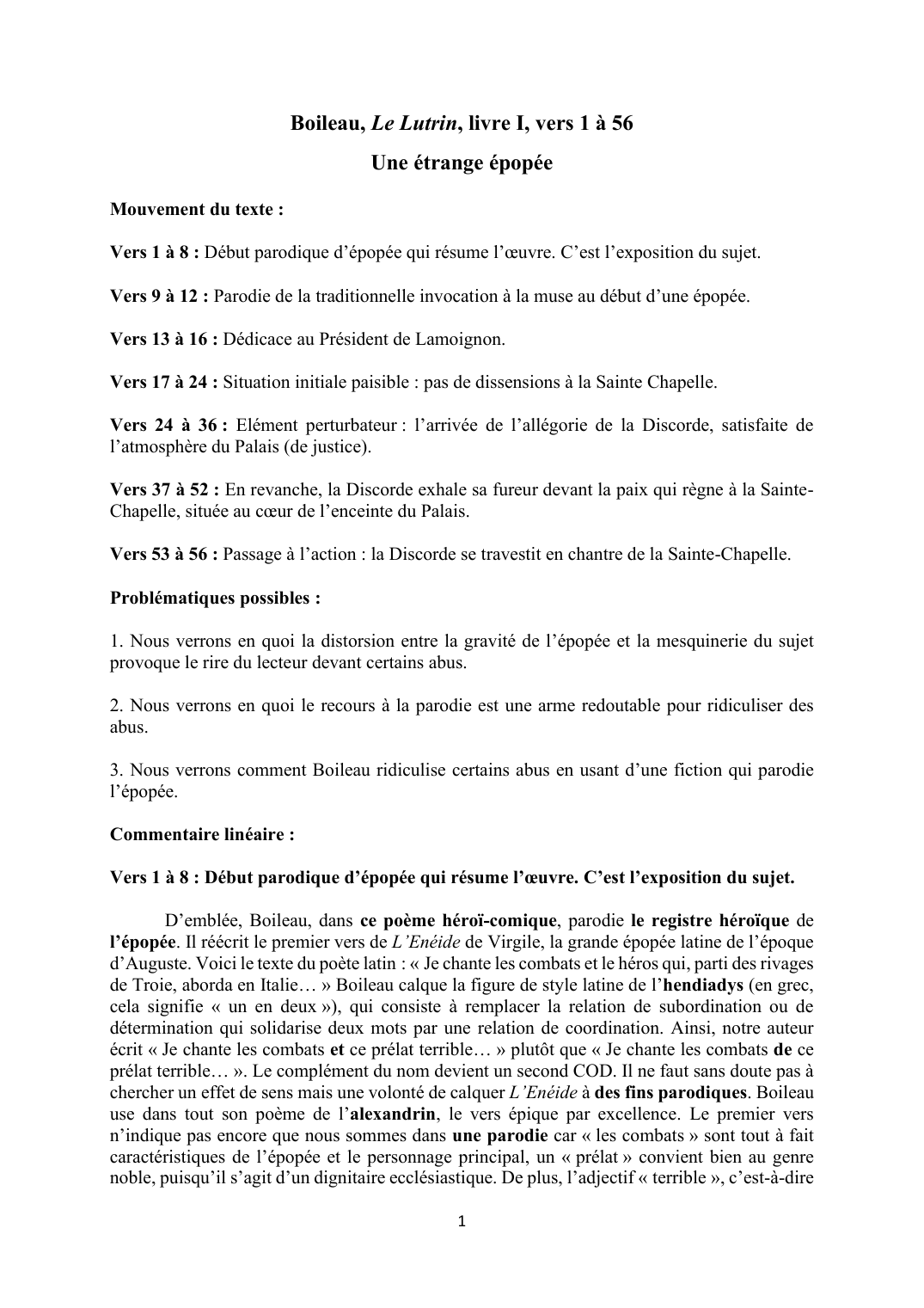 Prévisualisation du document Analyse linéaire, Le Lutrin de Boileau