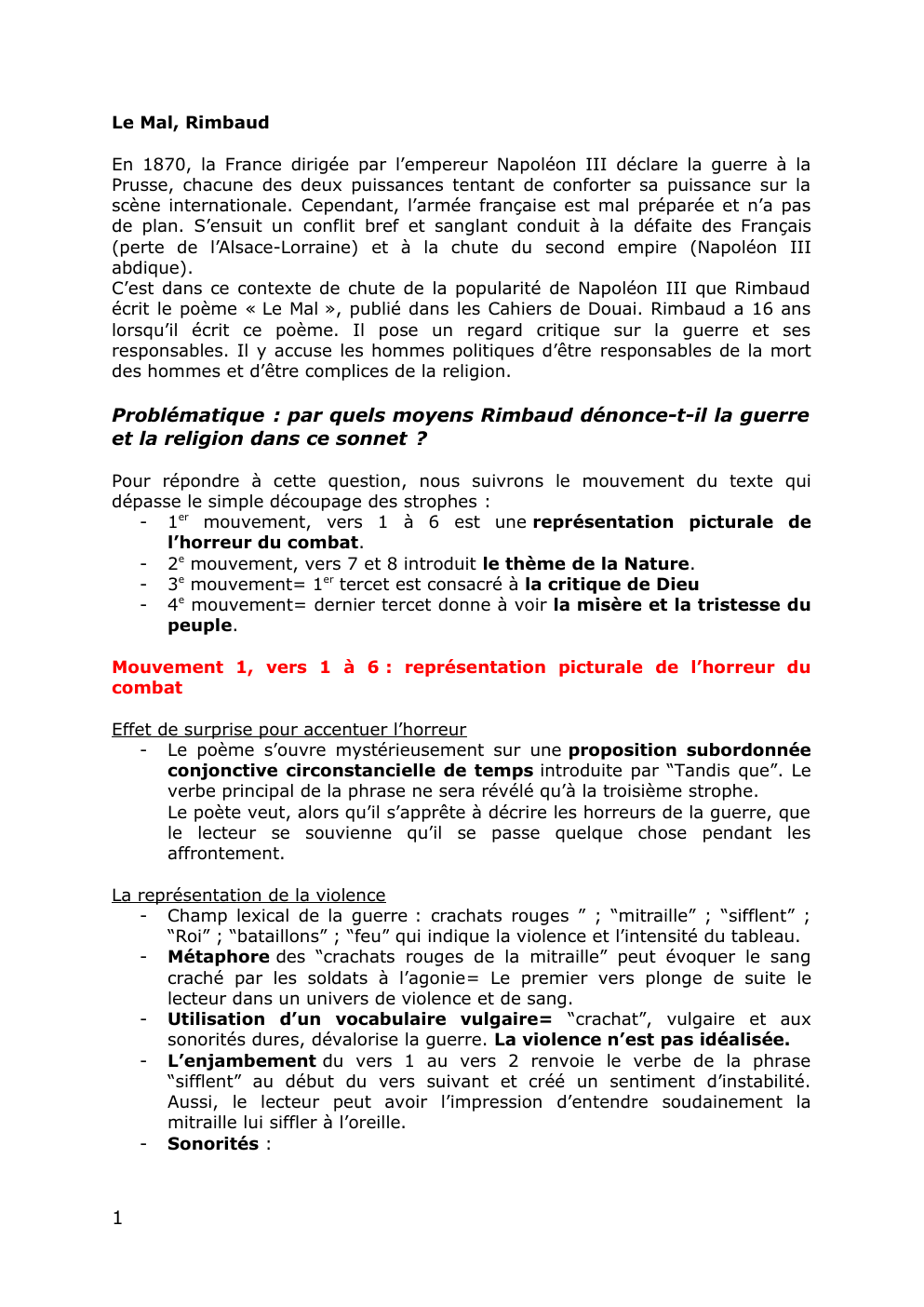 Prévisualisation du document Analyse linéaire Le Mal, Cahier de Douai, Rimbaud