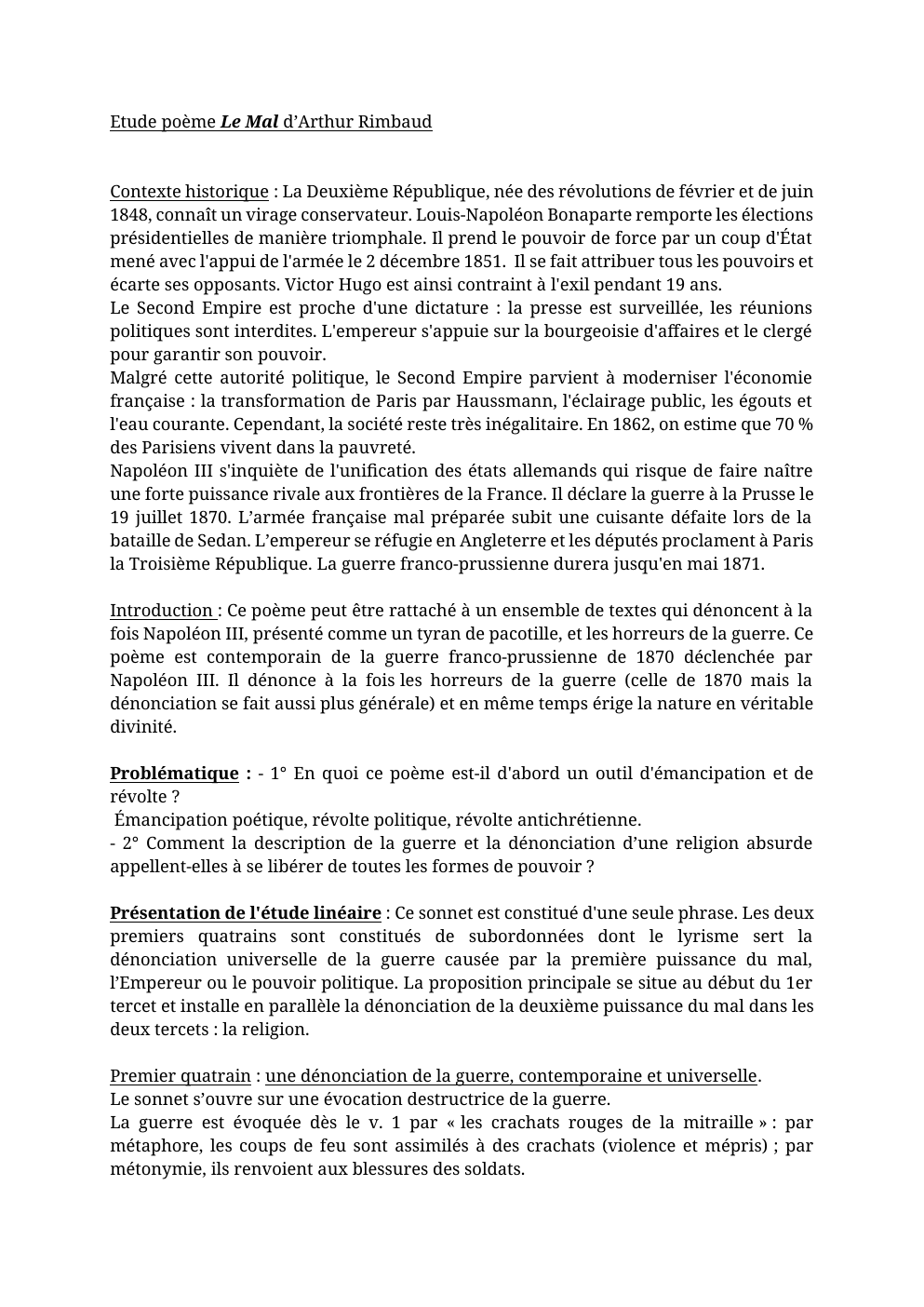 Prévisualisation du document Analyse linéaire "Le Mal" d'Arthur Rimbaud
