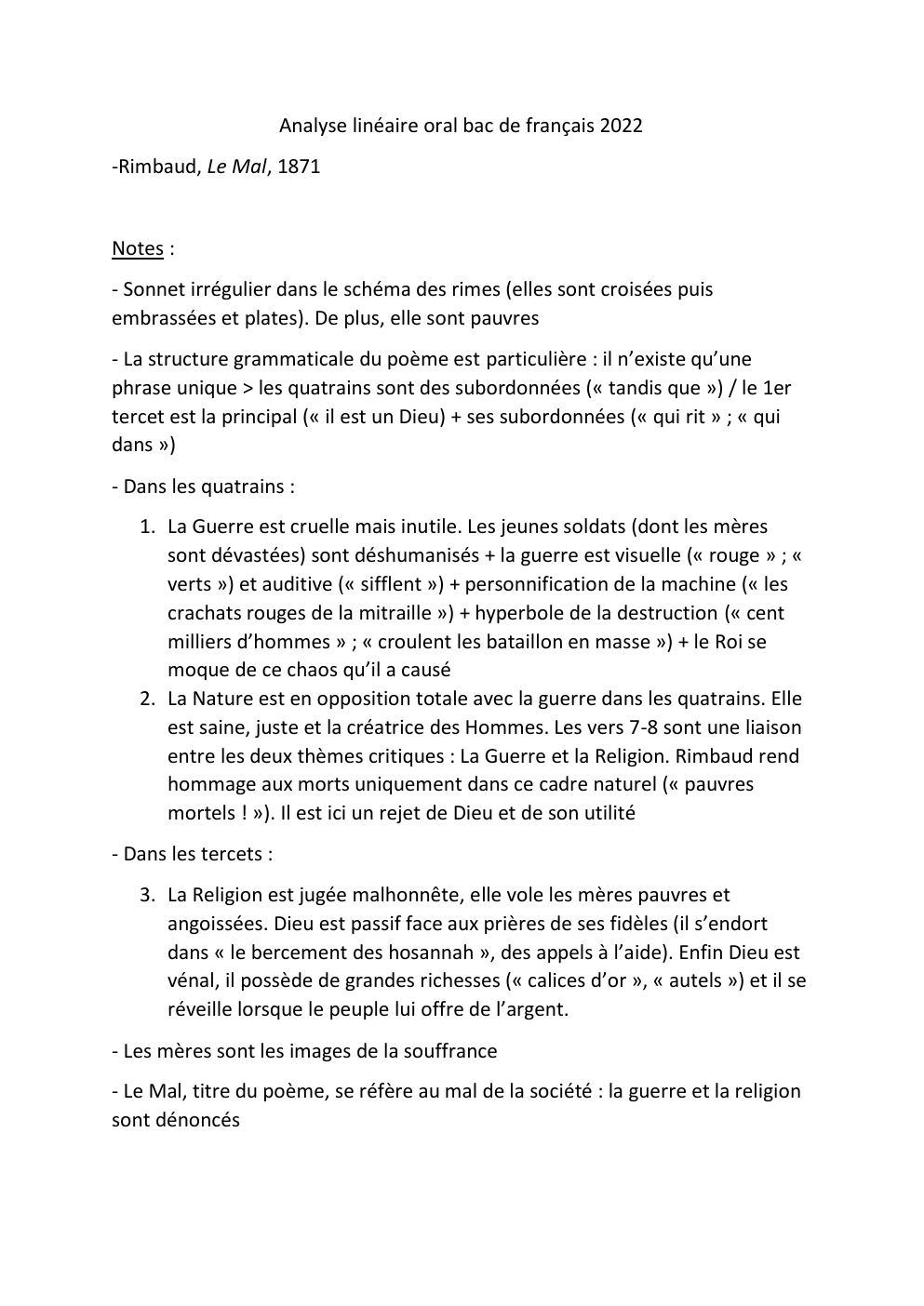 Prévisualisation du document analyse linéaire "Le Mal" de Rimbaud