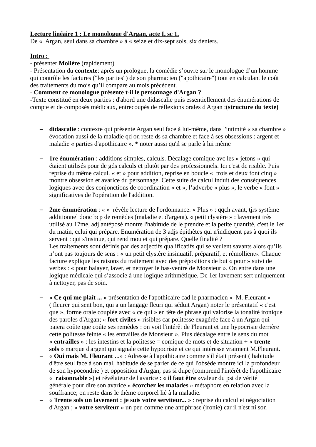 Prévisualisation du document Analyse linéaire "Le Malade imaginaire" , Molière Acte1 Scène1