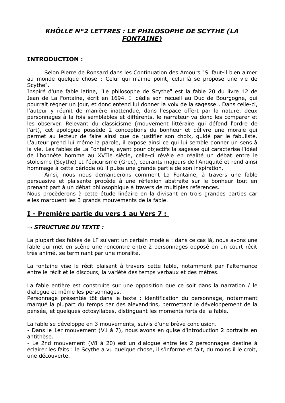 Prévisualisation du document Analyse linéaire Le Philosophe de Scythe, La Fontaine