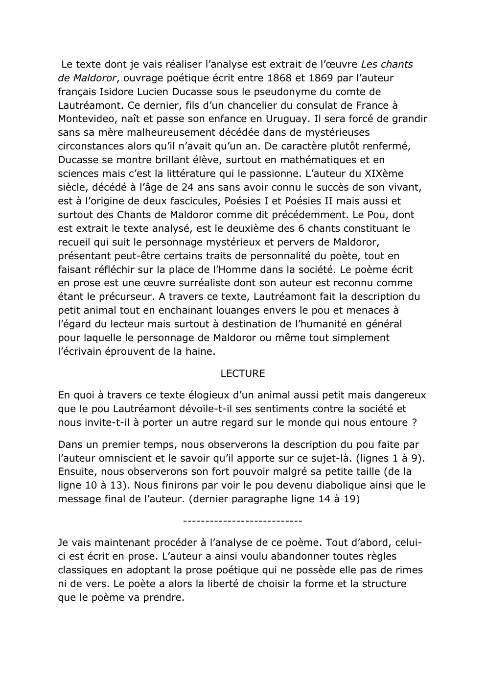 Prévisualisation du document Analyse linéaire Le Pou de comte de Lautréamont.