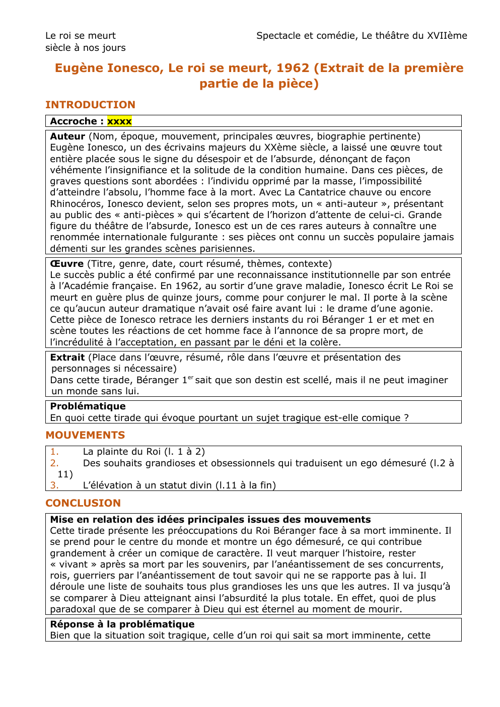 Prévisualisation du document Analyse linéaire - Le roi se meurt