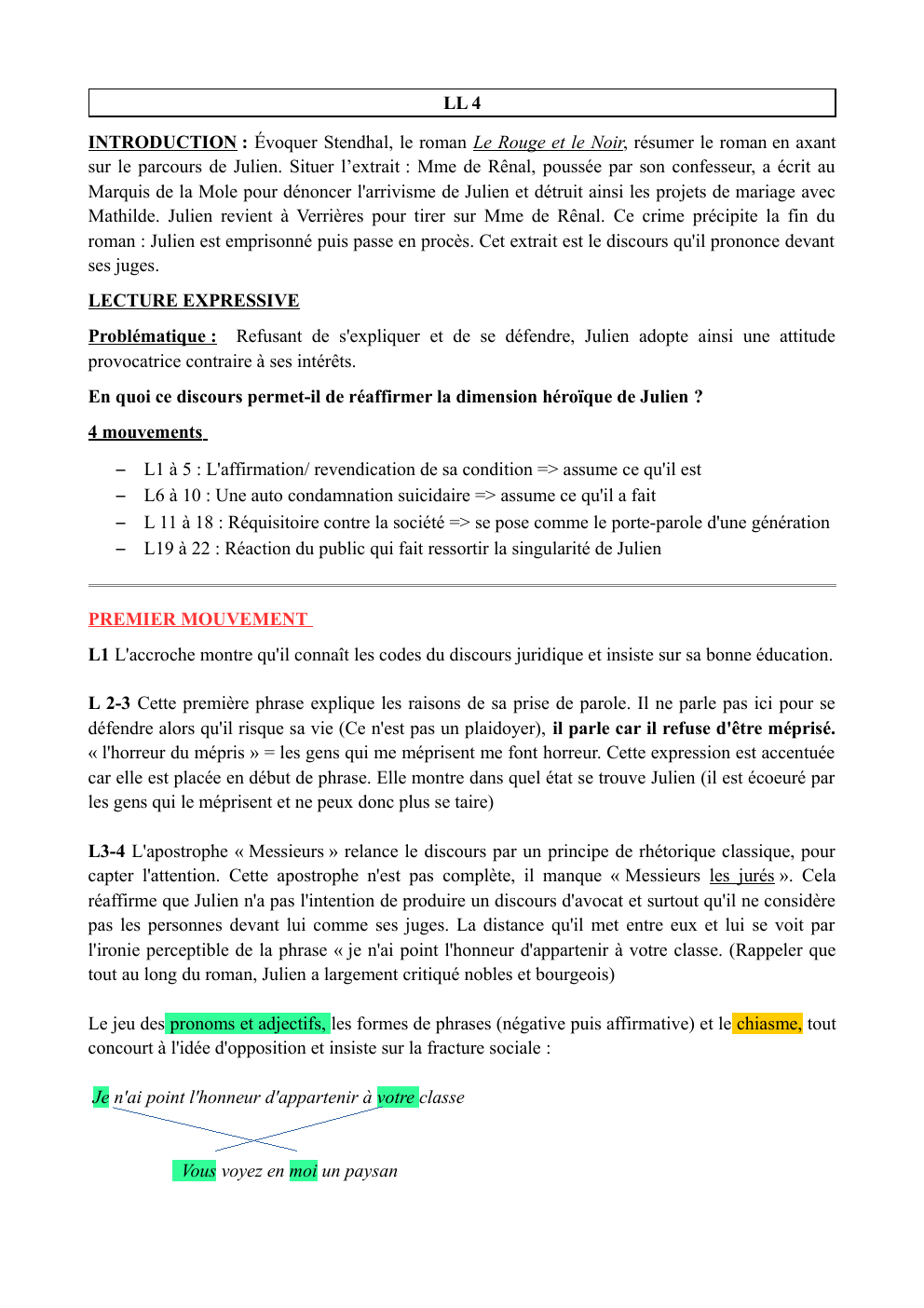 Prévisualisation du document Analyse Linéaire, Le rouge et le Noir de Stendhal, procès de Julien