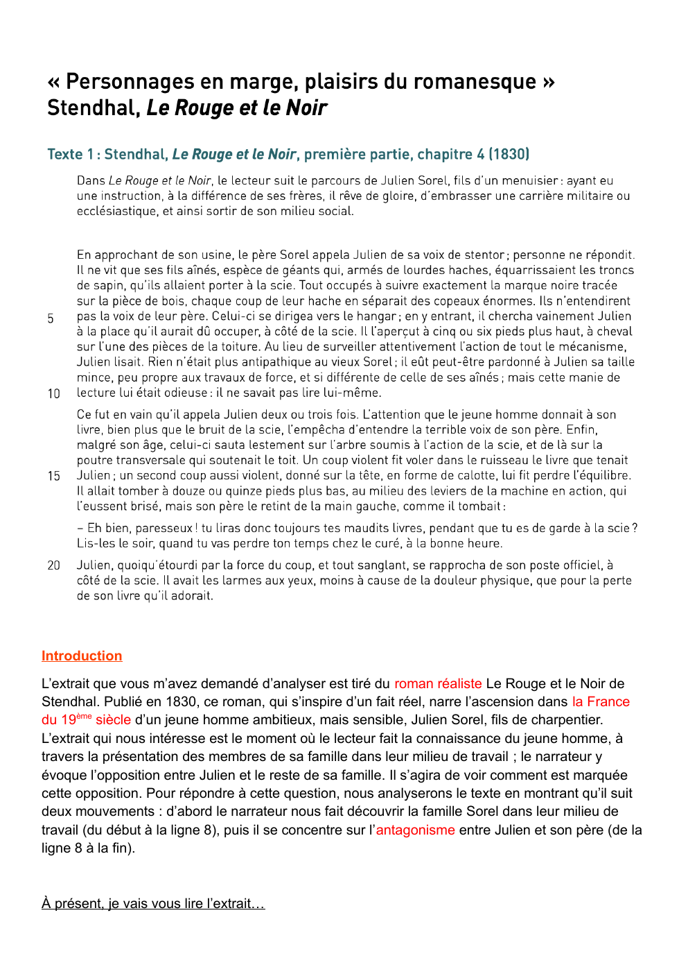 Prévisualisation du document Analyse linéaire - Le rouge et le noir - Stendahl - portrait de Julien