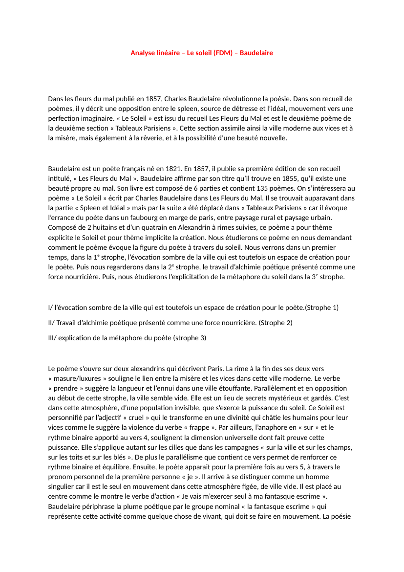 Prévisualisation du document Analyse linéaire - Le Soleil - Baudelaire