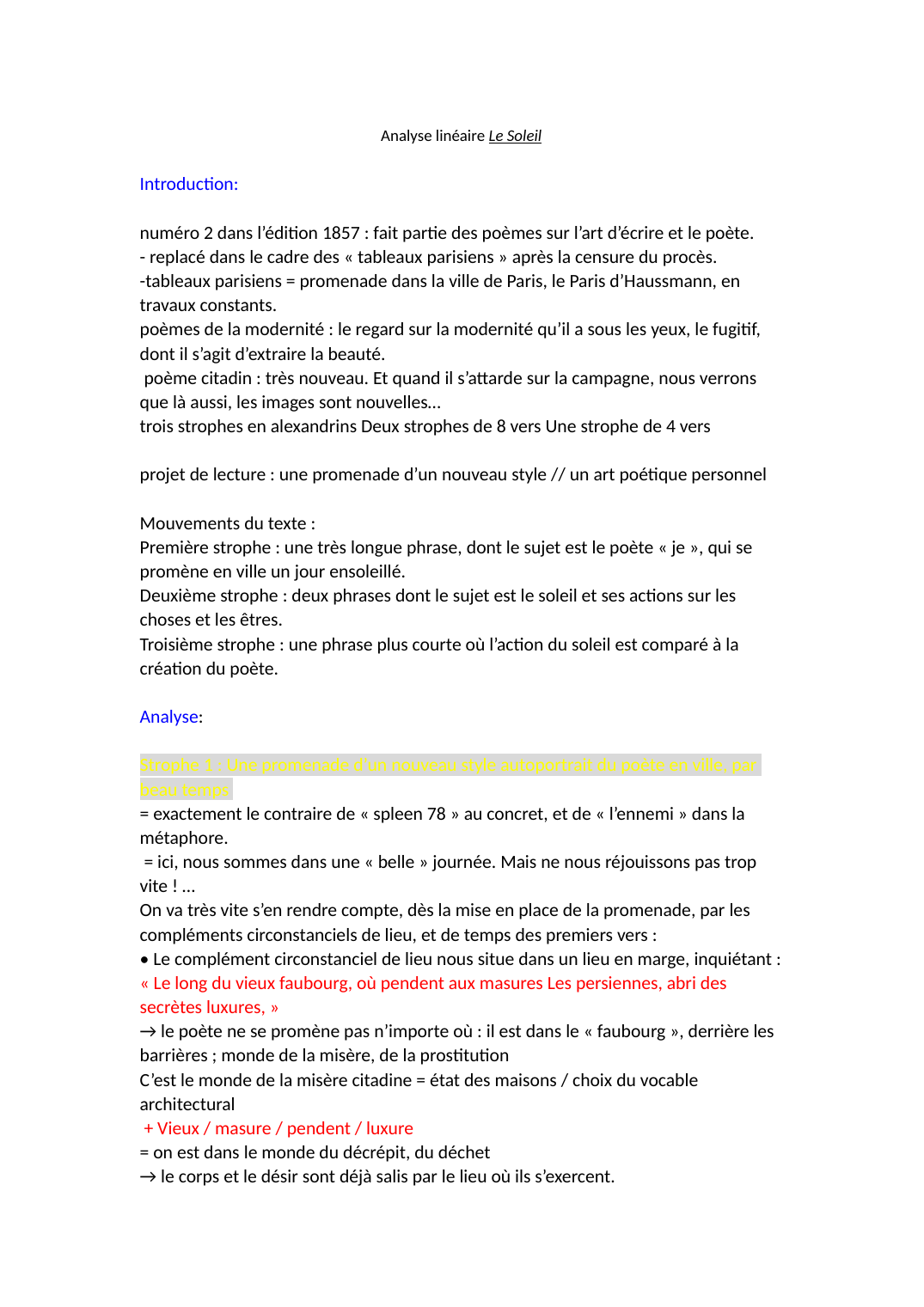 Prévisualisation du document Analyse linéaire Le Soleil Baudelaire