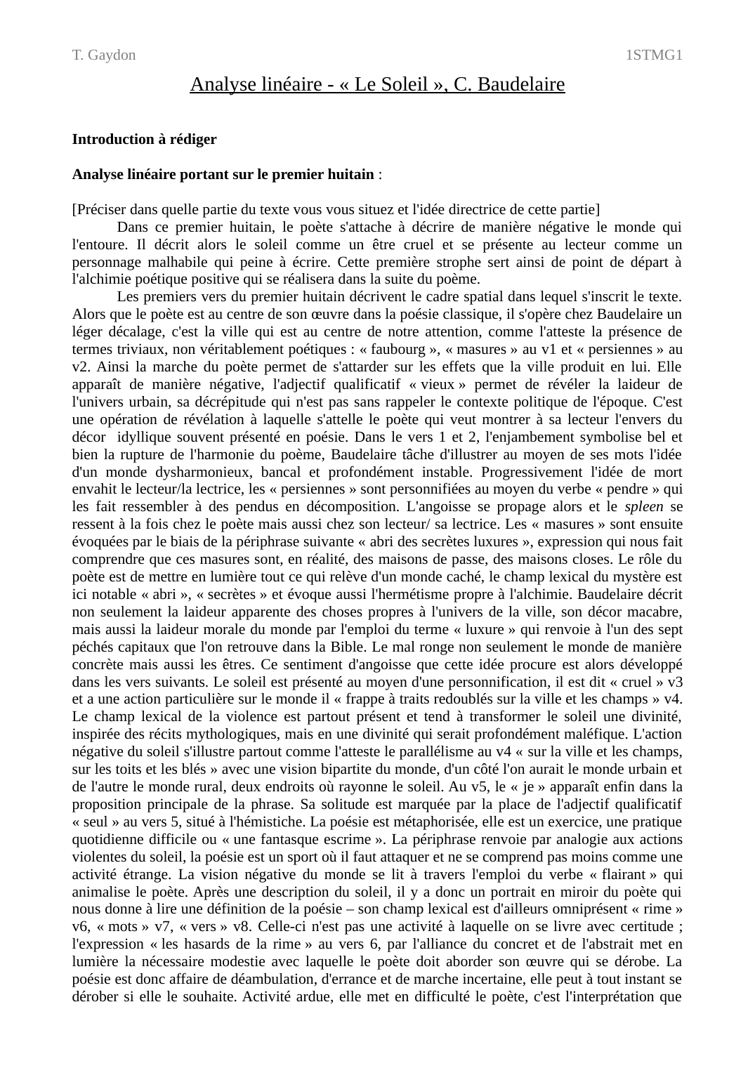 Prévisualisation du document Analyse linéaire - « Le Soleil », C. Baudelaire